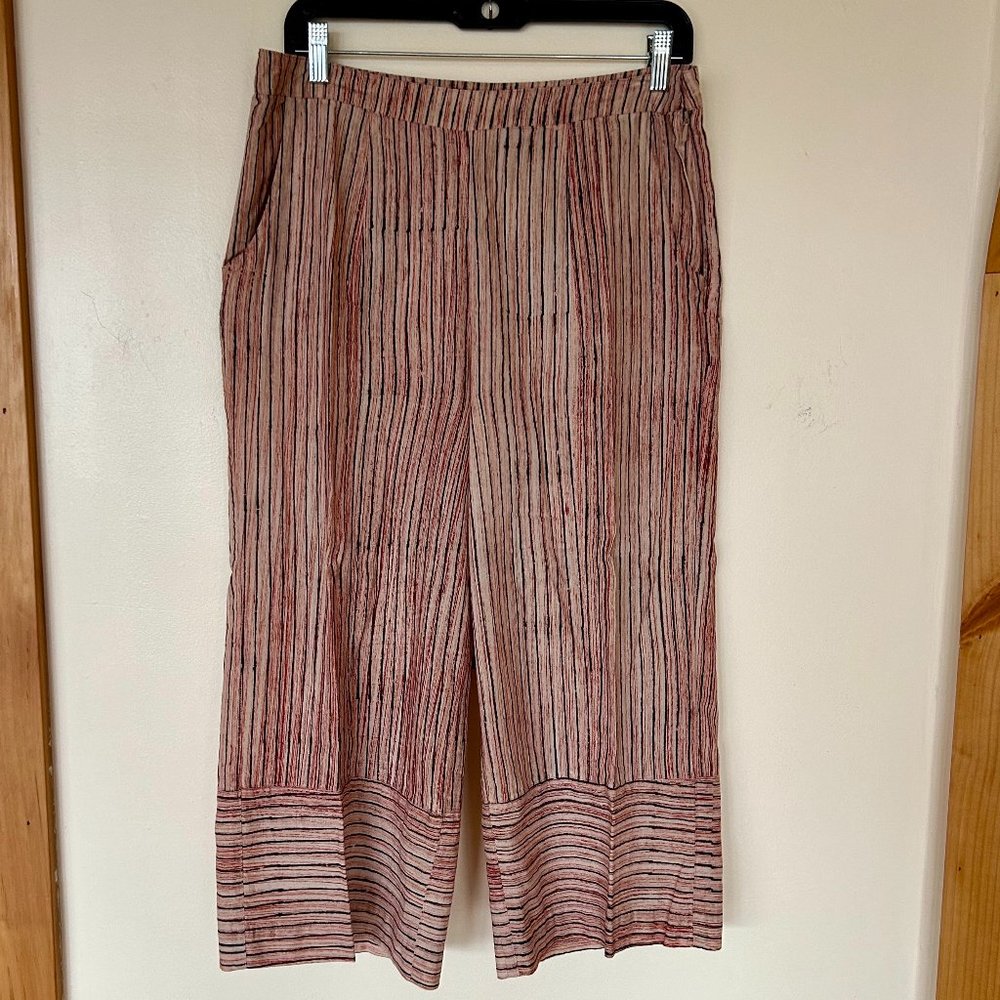 Fabindia Cotton Striped Wide Leg Crop Pants Boho M NWOT